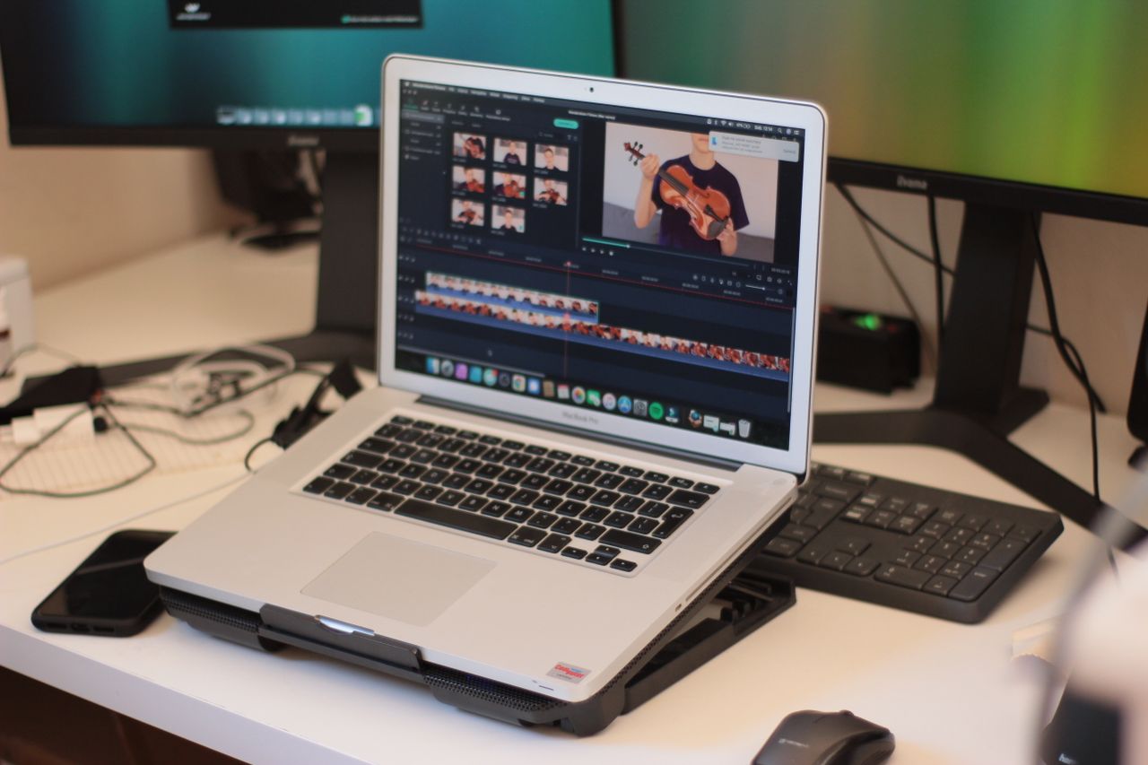 Video timeline on a laptop screen