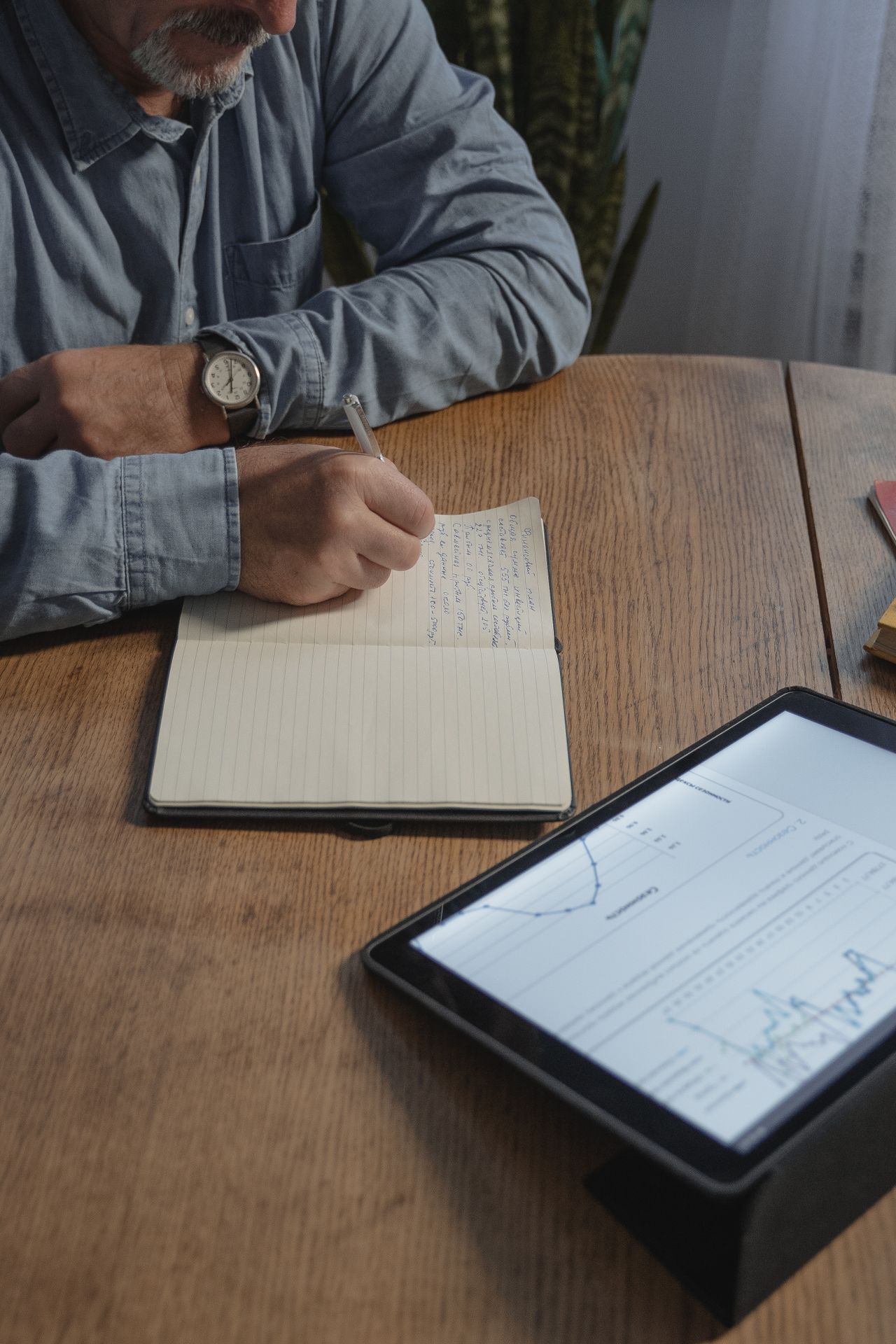 Charts on a tablet beside handwritten notes