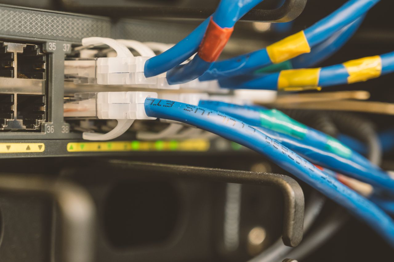 Ethernet cable connected to a network switch